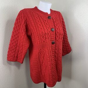 Kilronan Knitwear Cardigan Button Up Womens Sz M Wool 3/4 Sleeve Sweater Ireland